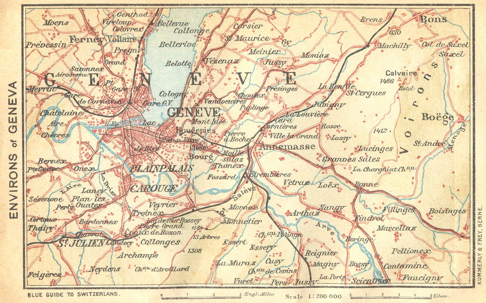 SWITZERLAND. Environs of Geneva 1930 old vintage map plan chart